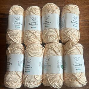 8 NEW Friends Hobbii Cotton 8/8 Skeins Cream 100 % Cotton Knit Crochet